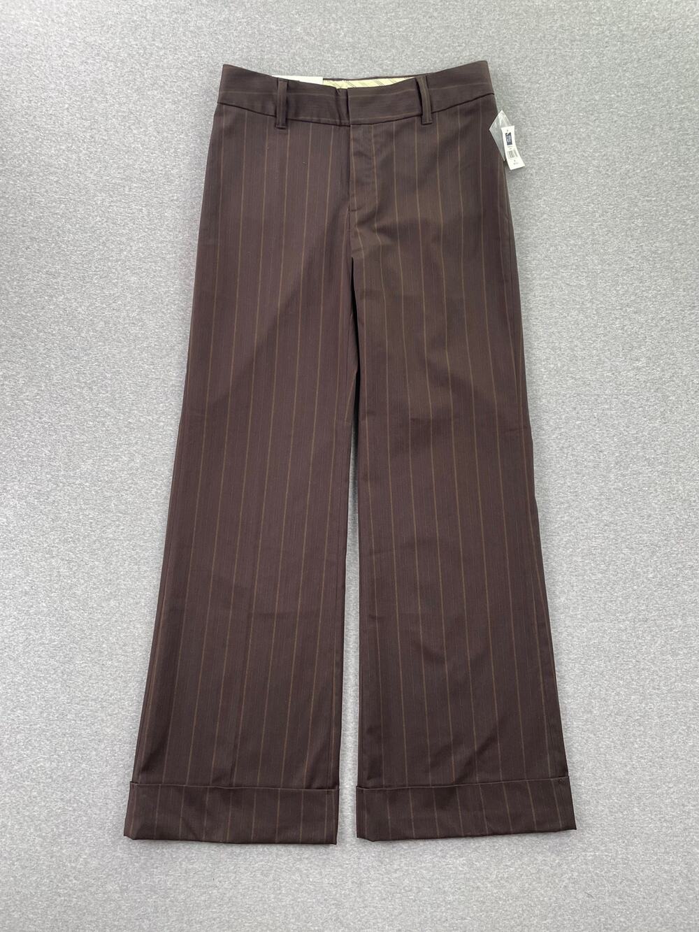NWT Vintage Y2K GAP Wide Leg Pants Womens 8 Brown Pinstripe Classic Fit Trousers
